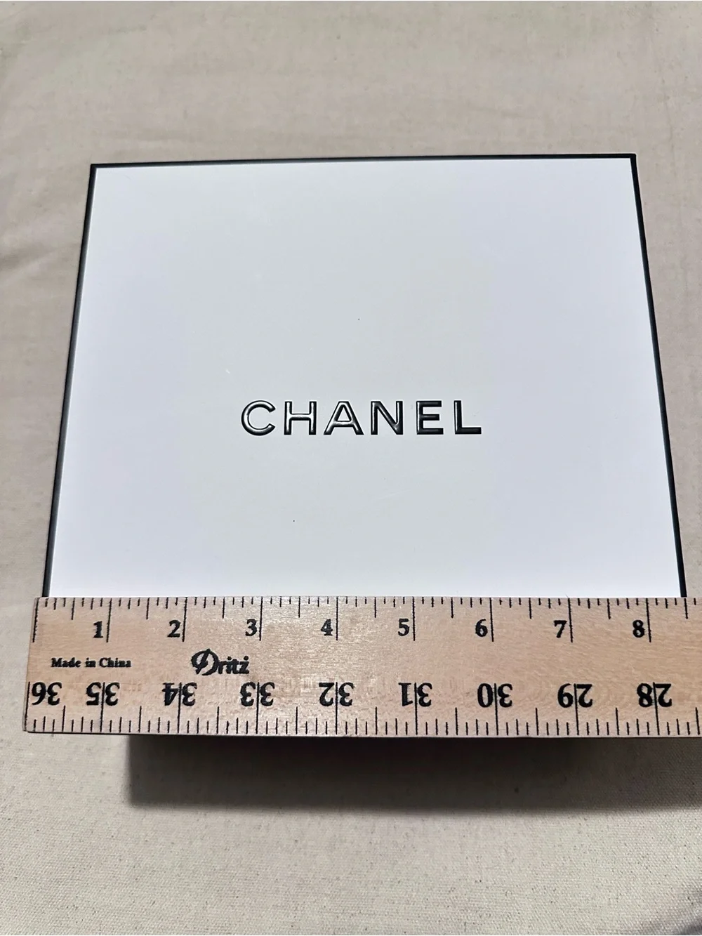 CHANEL | Box | Medium White Box with Black Logo Trim